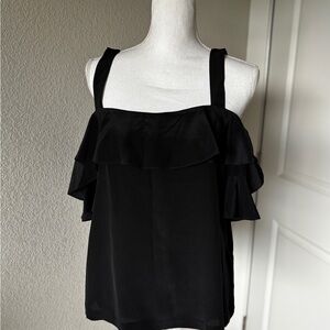 NWT JCrew Cold Shoulder Silk Ruffle Top sz 14 Black